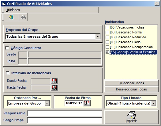 Certificado Actividades